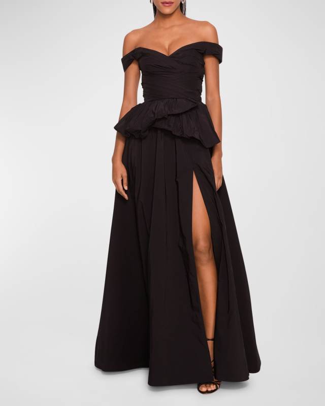 Off-Shoulder Taffeta Peplum Gown